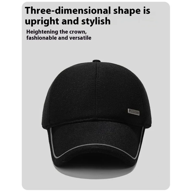 2025d20 Baseball Cap Middle-Aged Elderly Men Winter Outdoor Windproof Warm Ear Protection Hat - Black