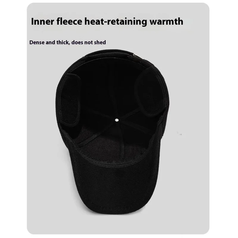 2025d20 Baseball Cap Middle-Aged Elderly Men Winter Outdoor Windproof Warm Ear Protection Hat - Black