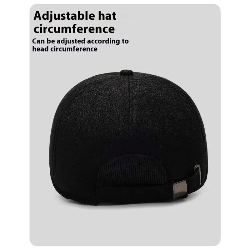 2025d20 Baseball Cap Middle-Aged Elderly Men Winter Outdoor Windproof Warm Ear Protection Hat - Black