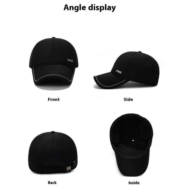 2025d20 Baseball Cap Middle-Aged Elderly Men Winter Outdoor Windproof Warm Ear Protection Hat - Black