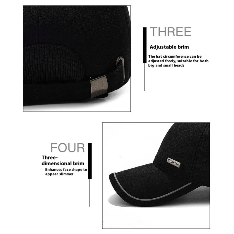 2025d20 Baseball Cap Middle-Aged Elderly Men Winter Outdoor Windproof Warm Ear Protection Hat - Black