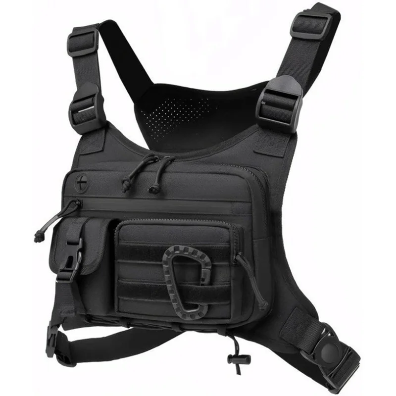 Taktische Oxford-Stoff Brusttasche Herren Outdoor Weste Multifunktionaler Rucksack für Radfahren Wandern Angeln Laufen - Schwarz