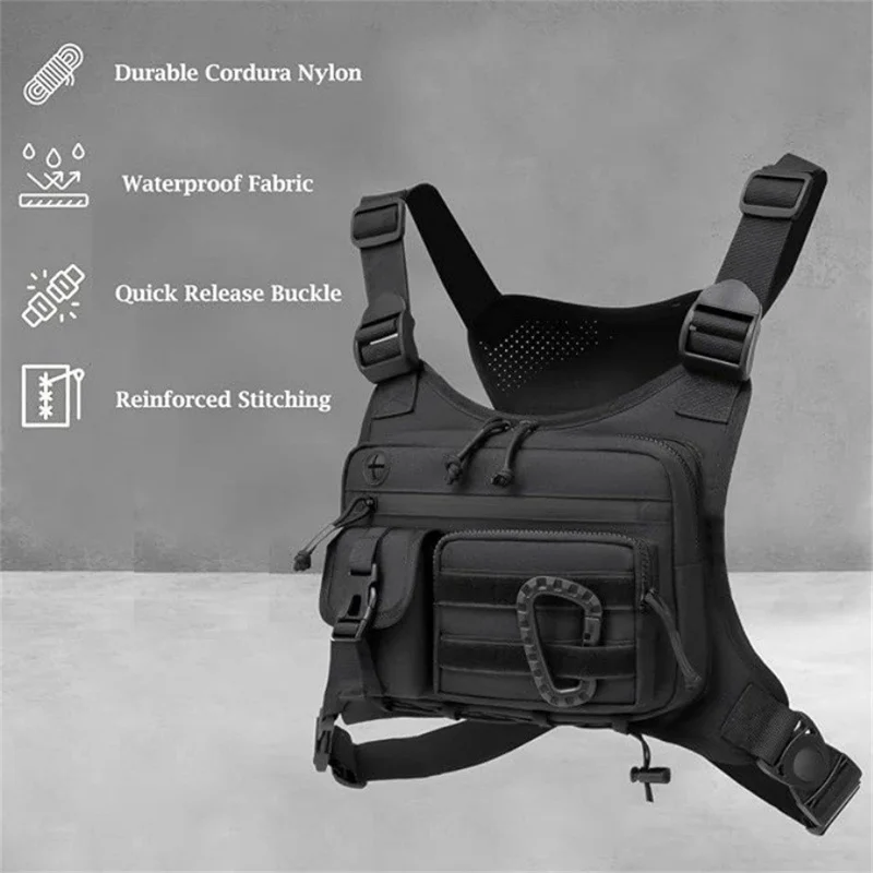 Taktische Oxford-Stoff Brusttasche Herren Outdoor Weste Multifunktionaler Rucksack für Radfahren Wandern Angeln Laufen - Schwarz