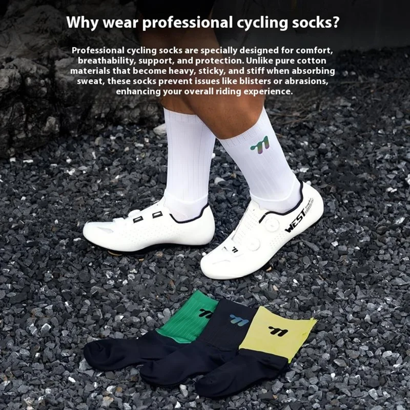 WEST BIKING YP0216058 1 Par de Calcetines de Ciclismo Antideslizantes, Transpirables y de Secado Rápido, Tubo Medio - Blanco
