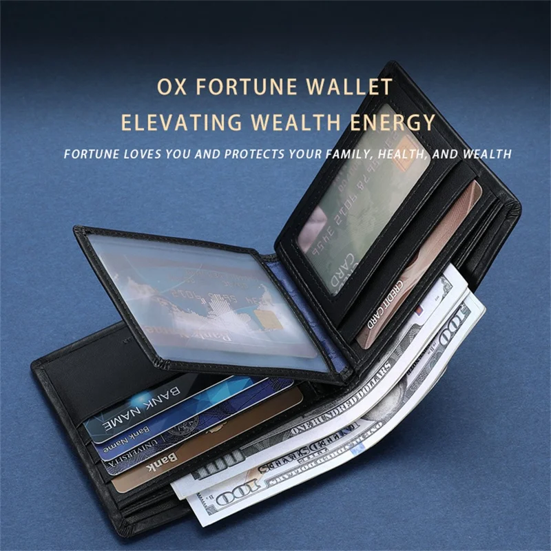 BULLCAPTAIN Top Layer Cowhide Leather Men Wallet Business Casual Bifold Card Cash Holder with Keychain