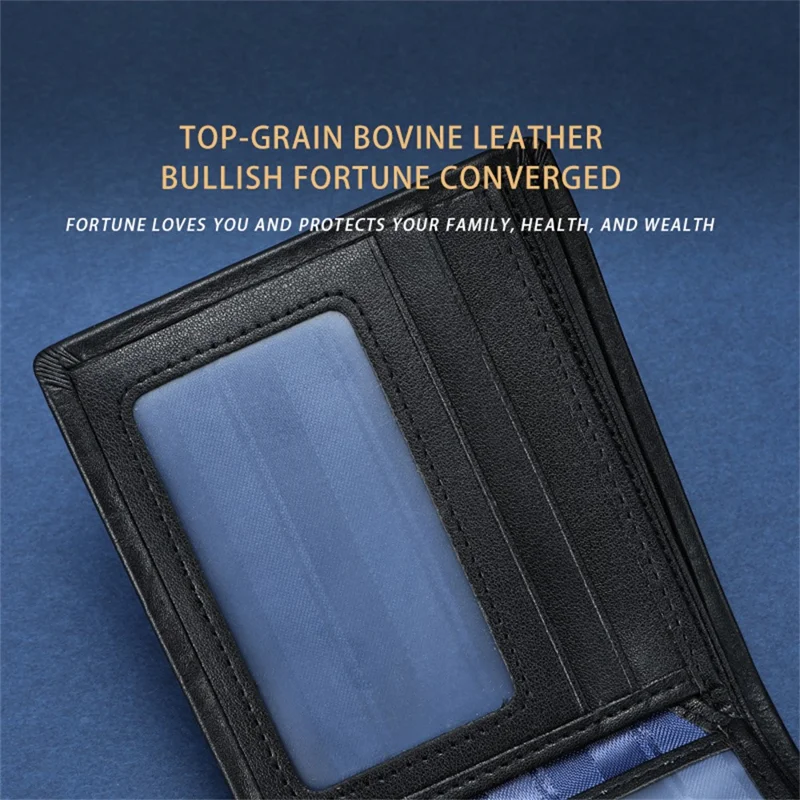 BULLCAPTAIN Top Layer Cowhide Leather Men Wallet Business Casual Bifold Card Cash Holder with Keychain