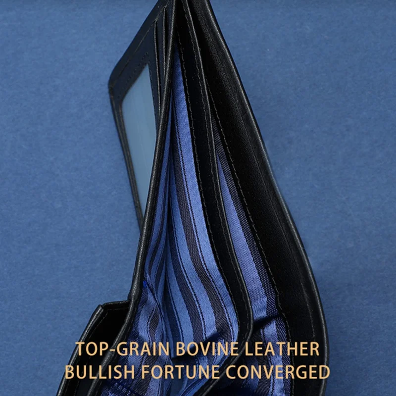 BULLCAPTAIN Top Layer Cowhide Leather Men Wallet Business Casual Bifold Card Cash Holder with Keychain