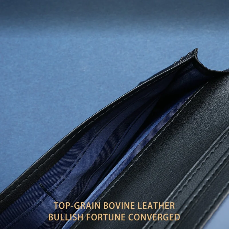 BULLCAPTAIN Top Layer Cowhide Leather Long Wallet Men Business Casual Bifold Purse with Keychain