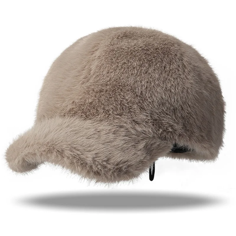 Modedesign Faux Mink Pelz Baseballmütze für Frauen Einfarbig Winter Dicke Schirmmütze Warme Kopfbedeckung - Kaffee