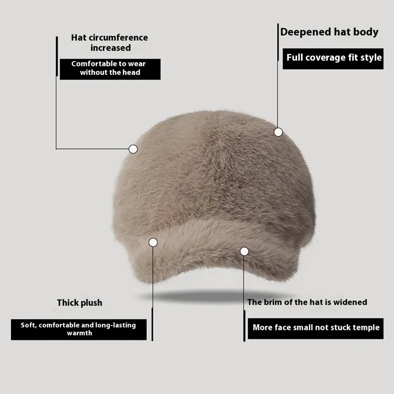 Modedesign Faux Mink Pelz Baseballmütze für Frauen Einfarbig Winter Dicke Schirmmütze Warme Kopfbedeckung - Kaffee