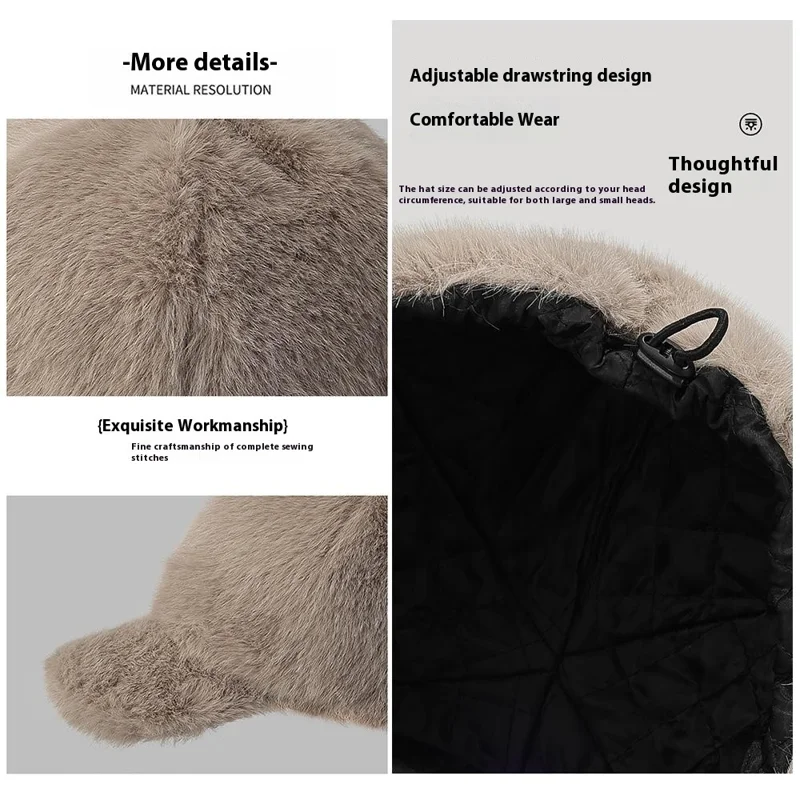 Modedesign Faux Mink Pelz Baseballmütze für Frauen Einfarbig Winter Dicke Schirmmütze Warme Kopfbedeckung - Kaffee