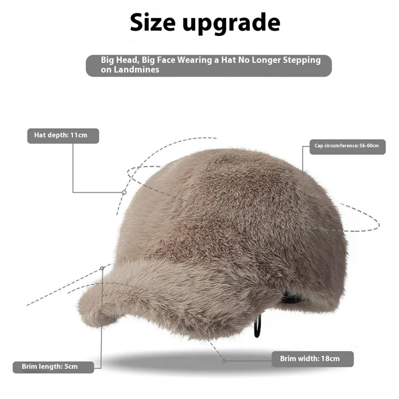 Modedesign Faux Mink Pelz Baseballmütze für Frauen Einfarbig Winter Dicke Schirmmütze Warme Kopfbedeckung - Kaffee