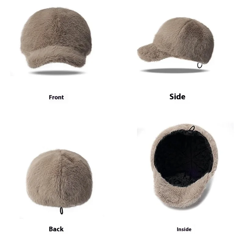 Modedesign Faux Mink Pelz Baseballmütze für Frauen Einfarbig Winter Dicke Schirmmütze Warme Kopfbedeckung - Kaffee