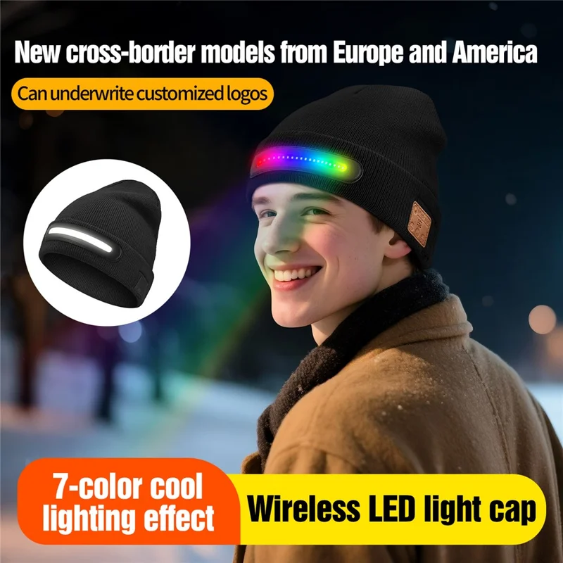 Gorro de Punto Luminoso LED Colorido M1-BTD4 Compatible con Bluetooth para Música - Negro