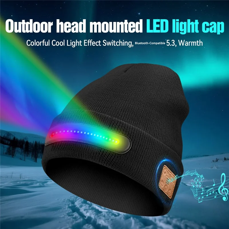 Gorro de Punto Luminoso LED Colorido M1-BTD4 Compatible con Bluetooth para Música - Negro