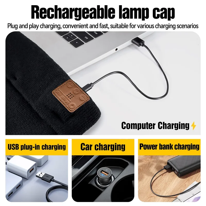 M1-BTD3 Rechargeable LED Light Beanie Hat Night Running Bluetooth-Compatible Music Headset Cap
