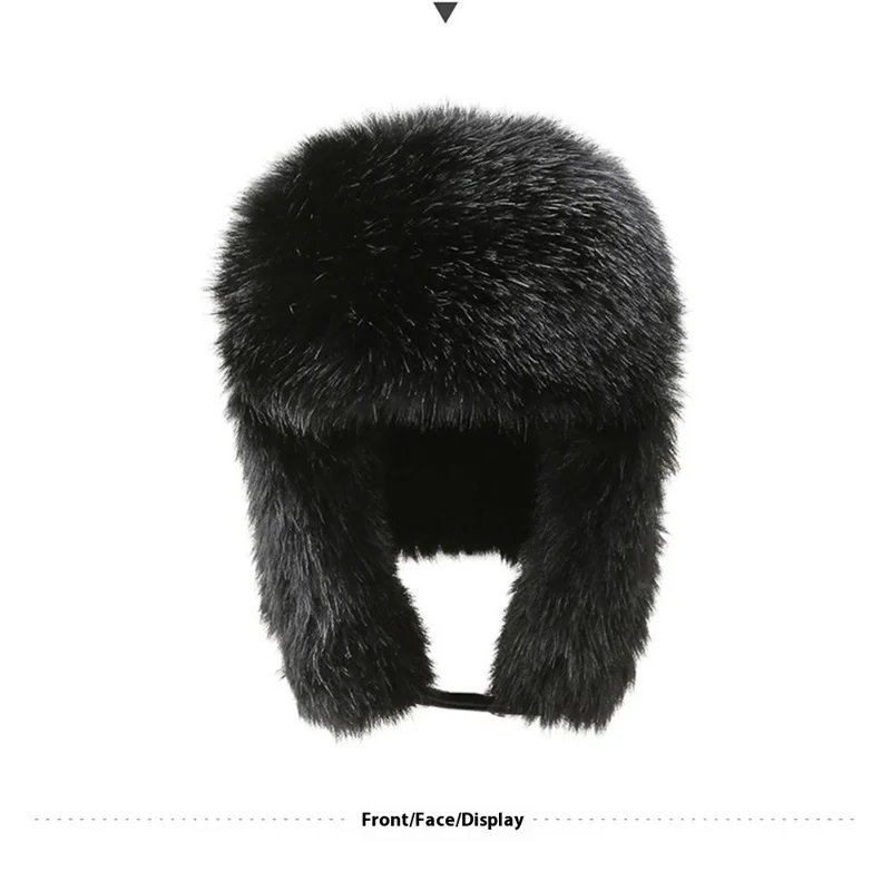 Winter Thicken PU Ushanka Hat Adjustable Windproof Warm Ear Flap Faux Fur Leifeng Cap