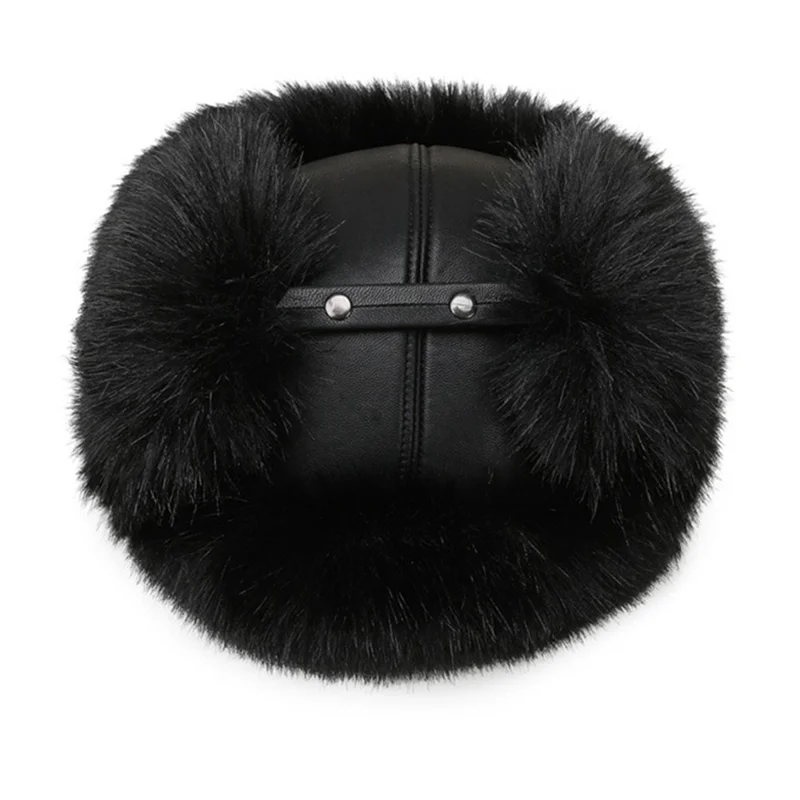 Winter Thicken PU Ushanka Hat Adjustable Windproof Warm Ear Flap Faux Fur Leifeng Cap
