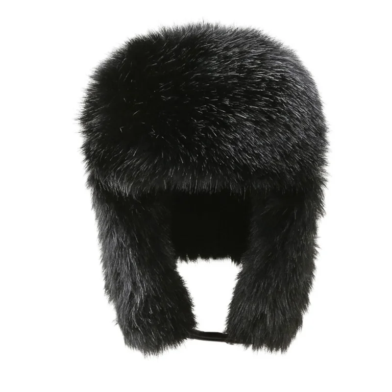 Winter Thicken PU Ushanka Hat Adjustable Windproof Warm Ear Flap Faux Fur Leifeng Cap
