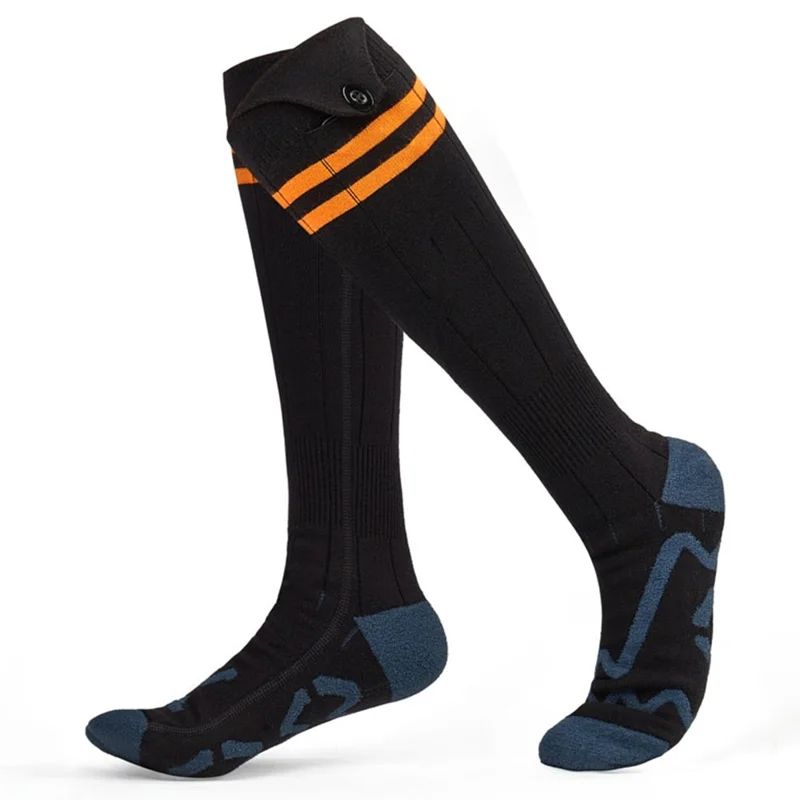 1 Pair Rechargeable Heated Socks 3 Temperature Settings Foot Heating Winter Socks with 2 5000mAh Batteries - Orange