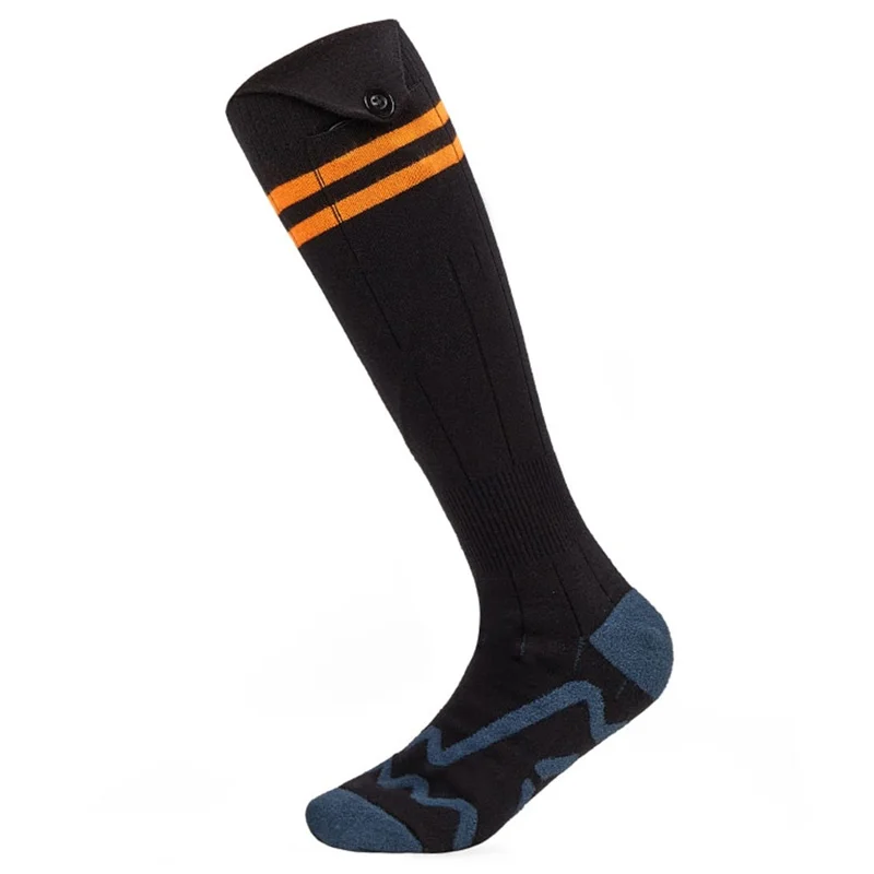 1 Pair Rechargeable Heated Socks 3 Temperature Settings Foot Heating Winter Socks with 2 5000mAh Batteries - Orange
