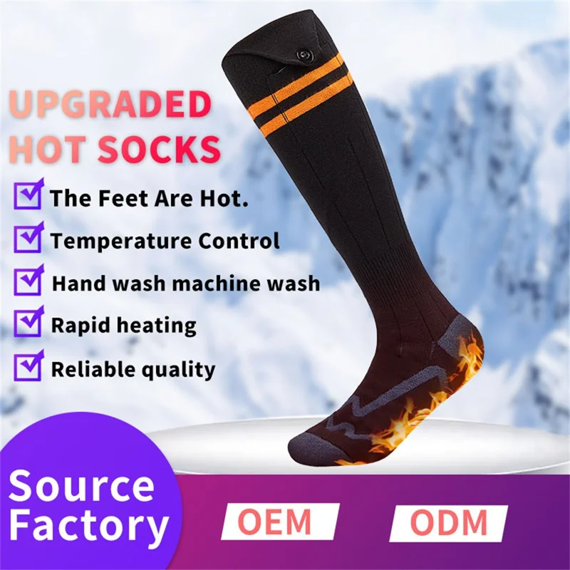 1 Pair Rechargeable Heated Socks 3 Temperature Settings Foot Heating Winter Socks with 2 5000mAh Batteries - Orange