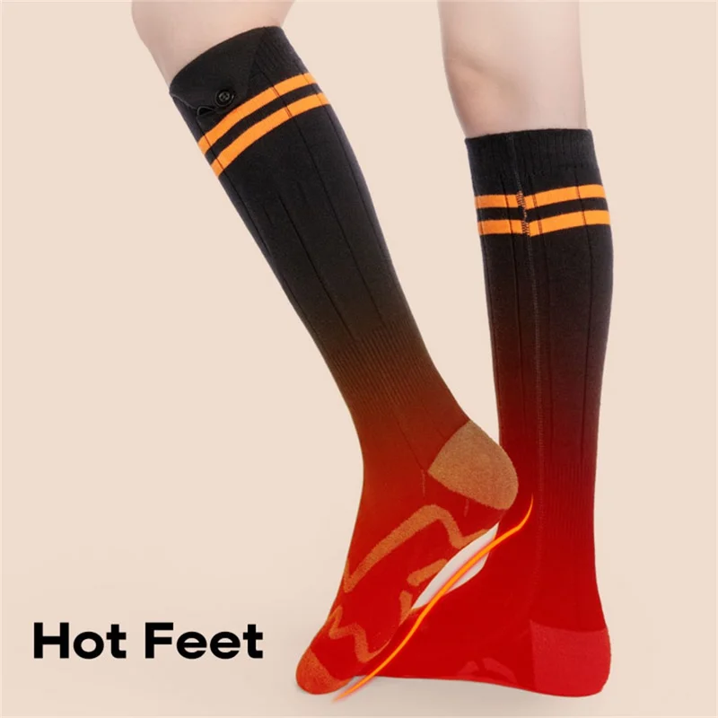 1 Pair Rechargeable Heated Socks 3 Temperature Settings Foot Heating Winter Socks with 2 5000mAh Batteries - Orange