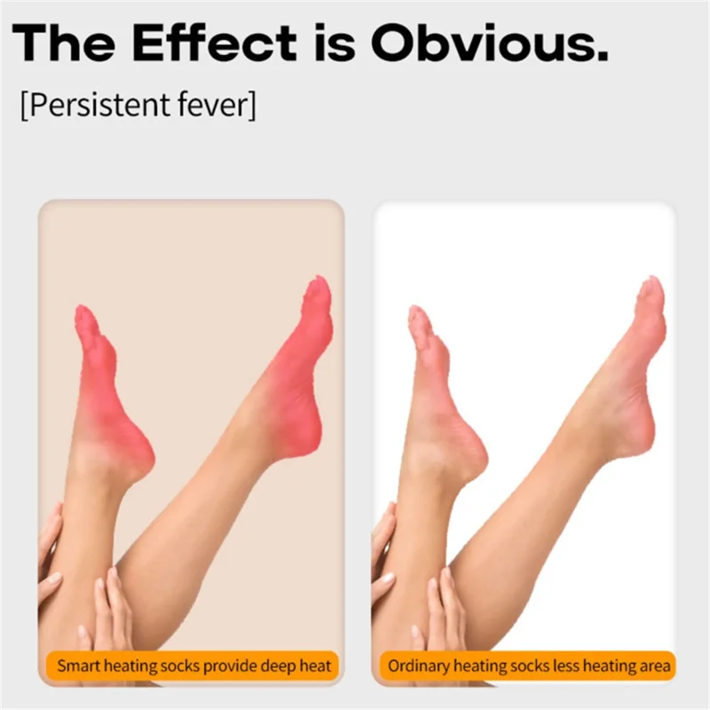 1 Pair Rechargeable Heated Socks 3 Temperature Settings Foot Heating Winter Socks with 2 5000mAh Batteries - Orange