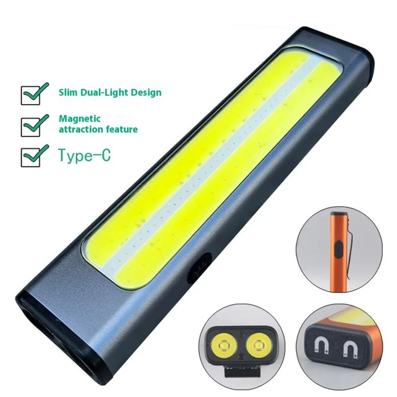 M7 Lampe de Travail Rechargeable 600 Lumens LED COB Lampe de Poche Magnétique Multifonction Portable - Orange