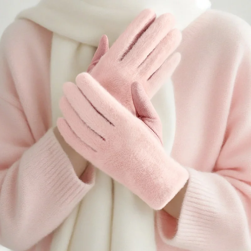 DY56 1 Pair Gloves for Winter Outdoor Windproof Cycling Touchscreen Fleece Lined Gloves - Black