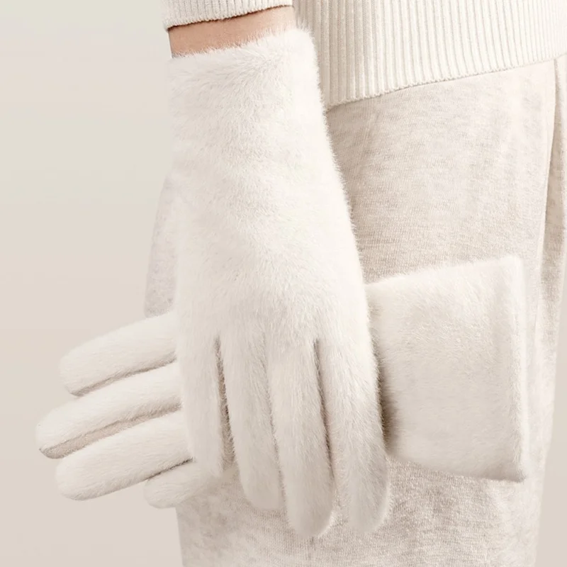 DY56 1 Pair Gloves for Winter Outdoor Windproof Cycling Touchscreen Fleece Lined Gloves - Black