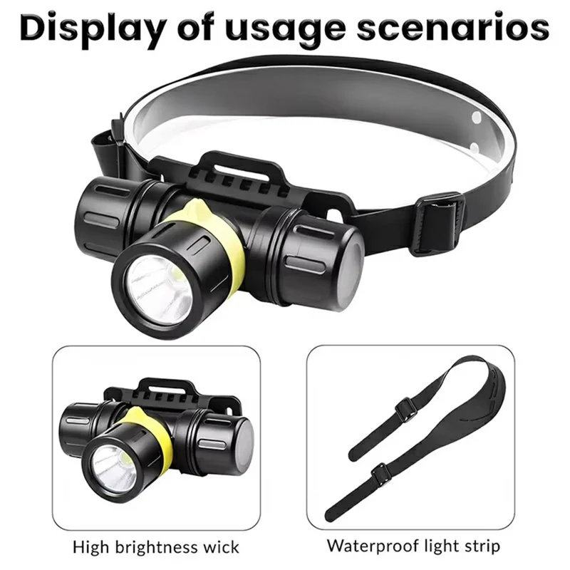 D1379 Professional XHP70 LED Scuba Diving Headlamp IPX8 Waterproof High Low Beam Underwater Head Torch (No Battery)