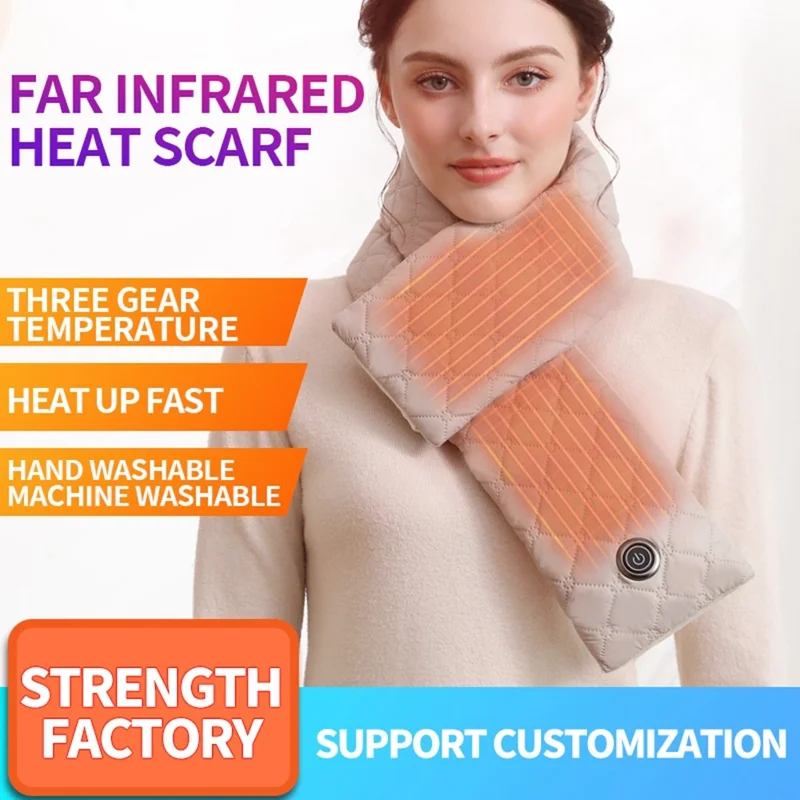 USB-uppvärmd halsduk 3 växlar justerbar elektrisk halslindning, multifunktionell midje- / magevärmare - Beige