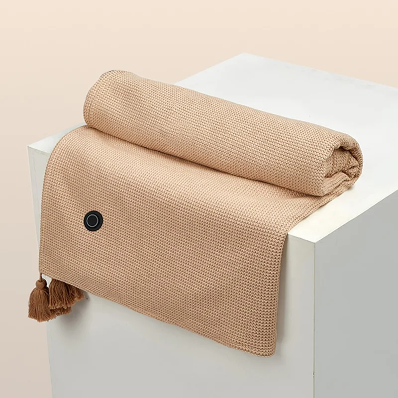 150 x 85cm Heated Blanket for Nap 9 Heating Zones USB Powered Winter Electric Heating Shawl (without Power Bank) - Apricot