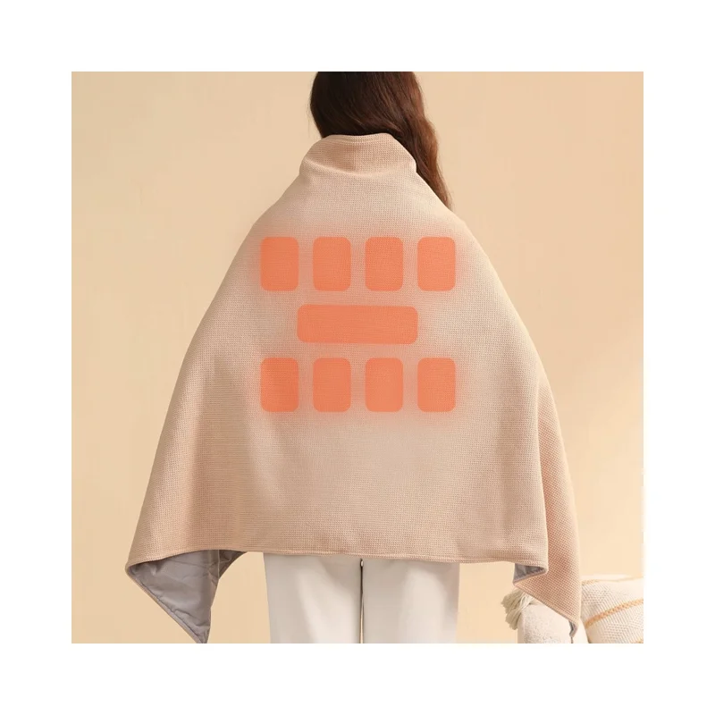 150 x 85cm Heated Blanket for Nap 9 Heating Zones USB Powered Winter Electric Heating Shawl (without Power Bank) - Apricot