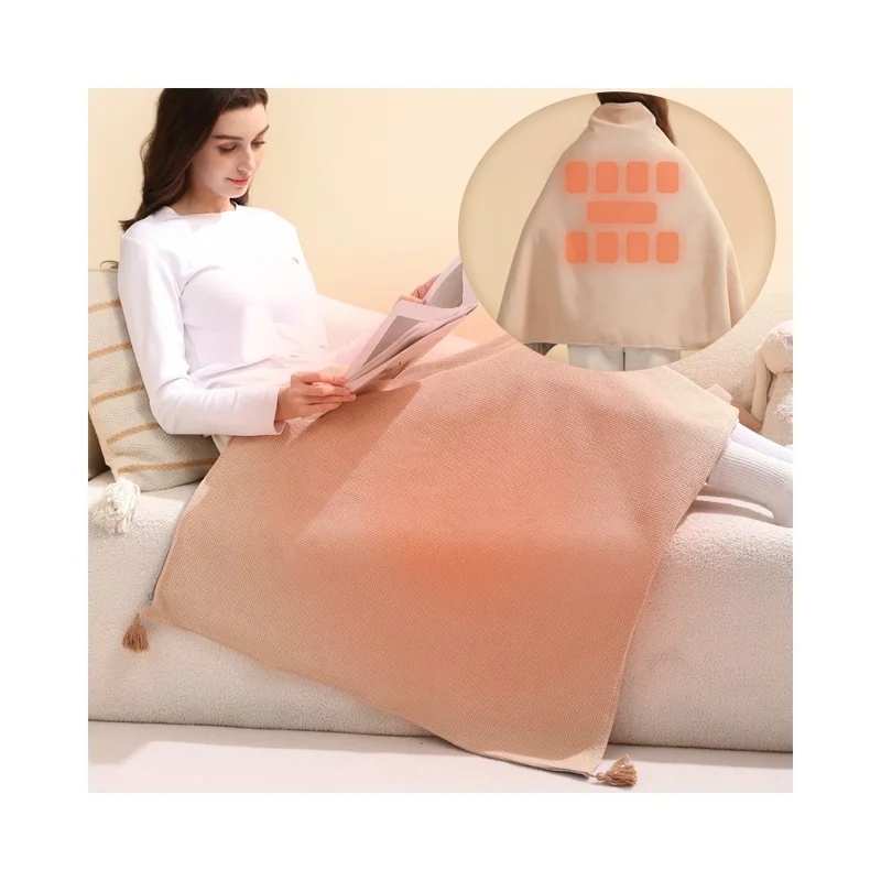150 x 85cm Heated Blanket for Nap 9 Heating Zones USB Powered Winter Electric Heating Shawl (without Power Bank) - Apricot