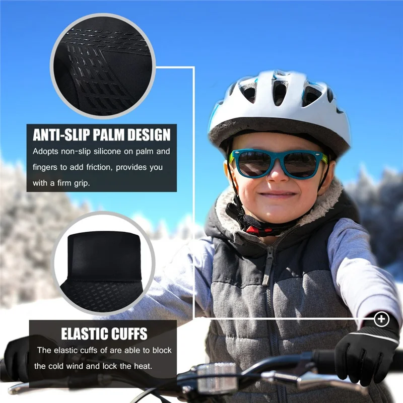 1Pair Winter Gloves for Children Windproof Warm Cycling Gloves Touchscreen Anti-Slip - XS
