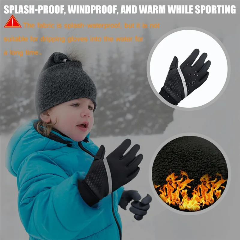 1Pair Winter Gloves for Children Windproof Warm Cycling Gloves Touchscreen Anti-Slip - XS
