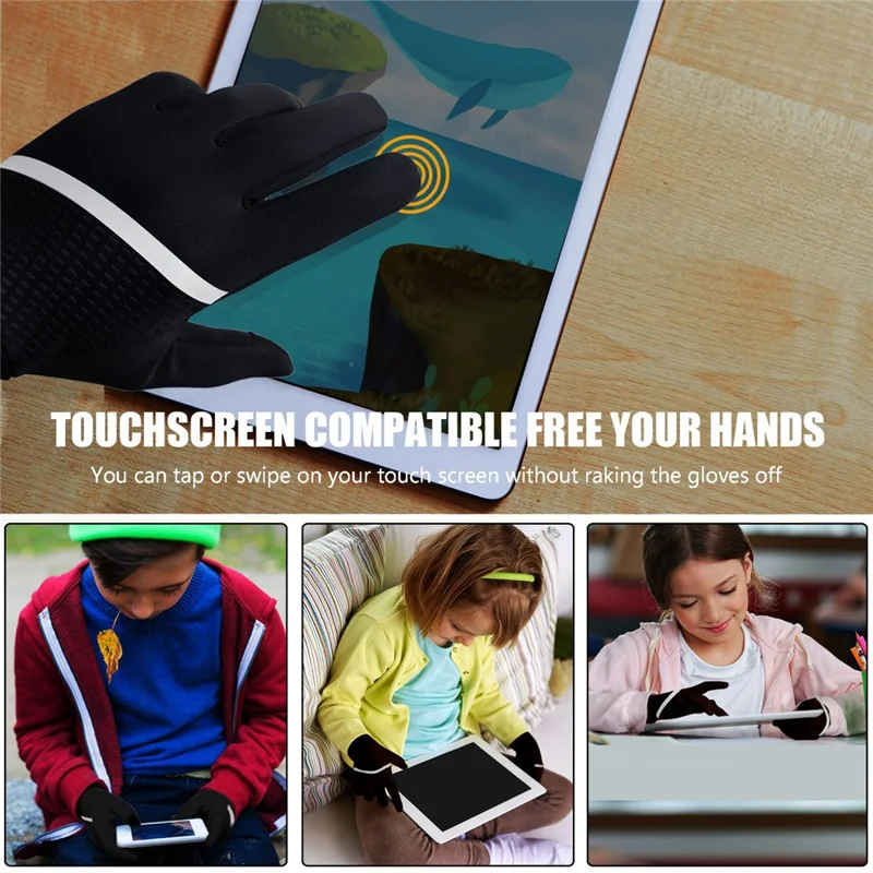 1Pair Winter Gloves for Children Windproof Warm Cycling Gloves Touchscreen Anti-Slip - XS