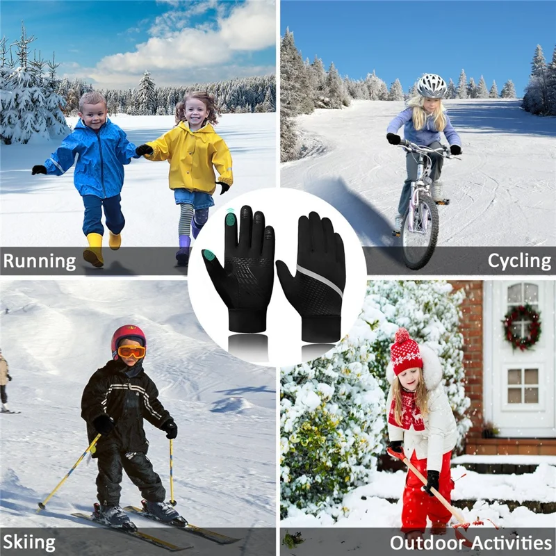 1Pair Winter Gloves for Children Windproof Warm Cycling Gloves Touchscreen Anti-Slip - XS