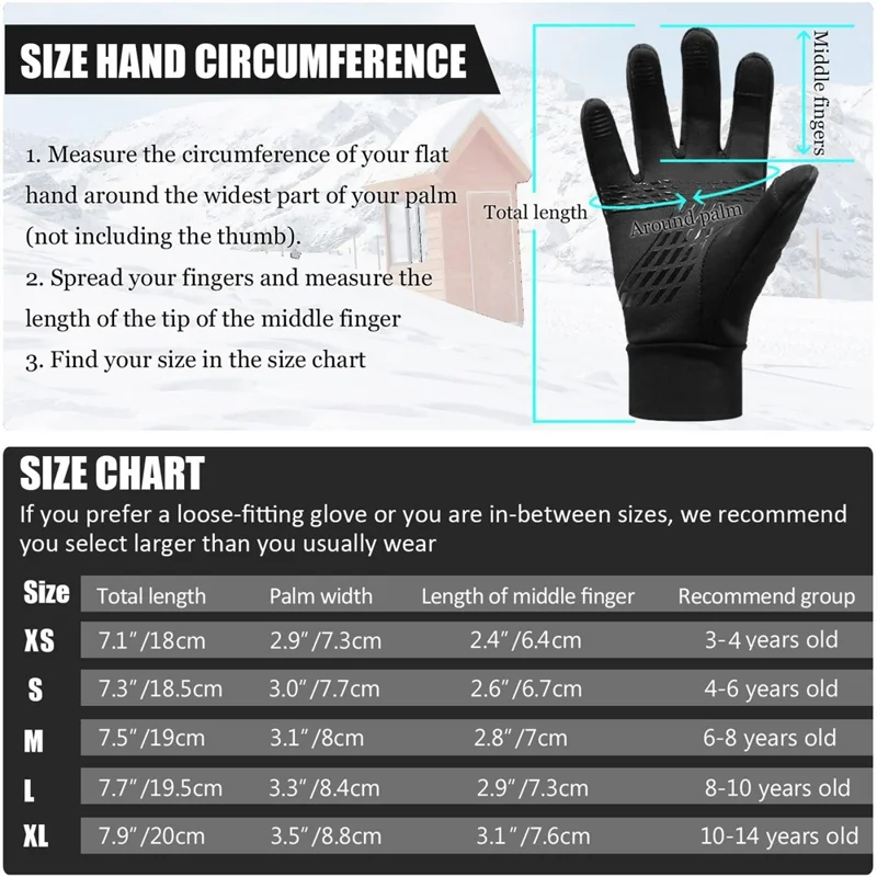 1Pair Winter Gloves for Children Windproof Warm Cycling Gloves Touchscreen Anti-Slip - XS