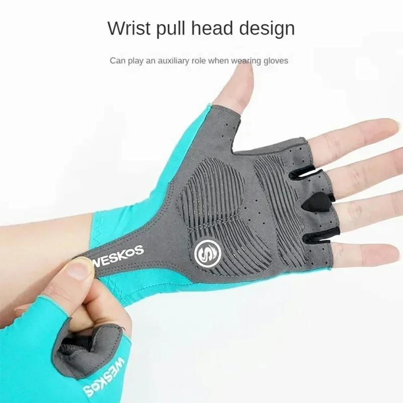 WESKOS Size M Outdoor Sports Men Summer Cycling Gloves Breathable Half Finger Mittens for Mountain Bike - Blue