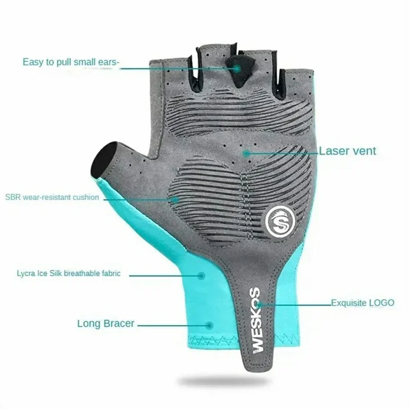 WESKOS Size XL Outdoor Sports Men Summer Cycling Gloves Breathable Half Finger Mittens for Mountain Bike - Blue