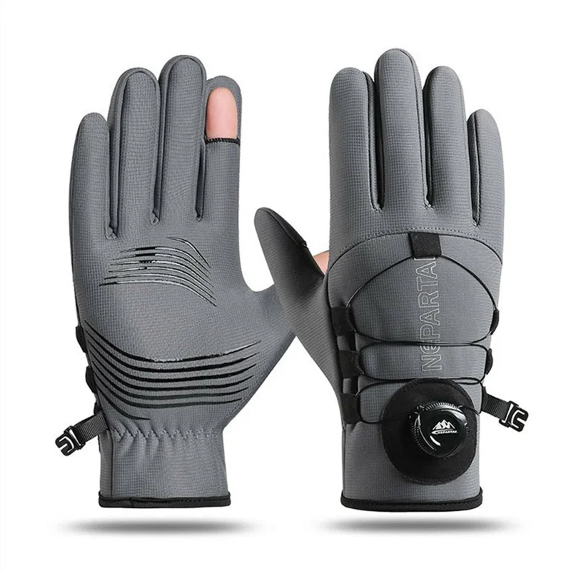 XC903 L Size Outdoor Sports Gloves Touchscreen Fleece Lined Anti Slip Cycling Gloves for Hiking / Running - Grey