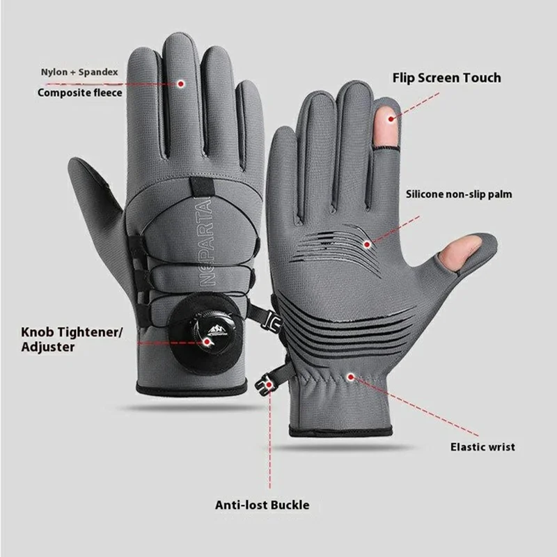 XC903 L Size Outdoor Sports Gloves Touchscreen Fleece Lined Anti Slip Cycling Gloves for Hiking / Running - Grey
