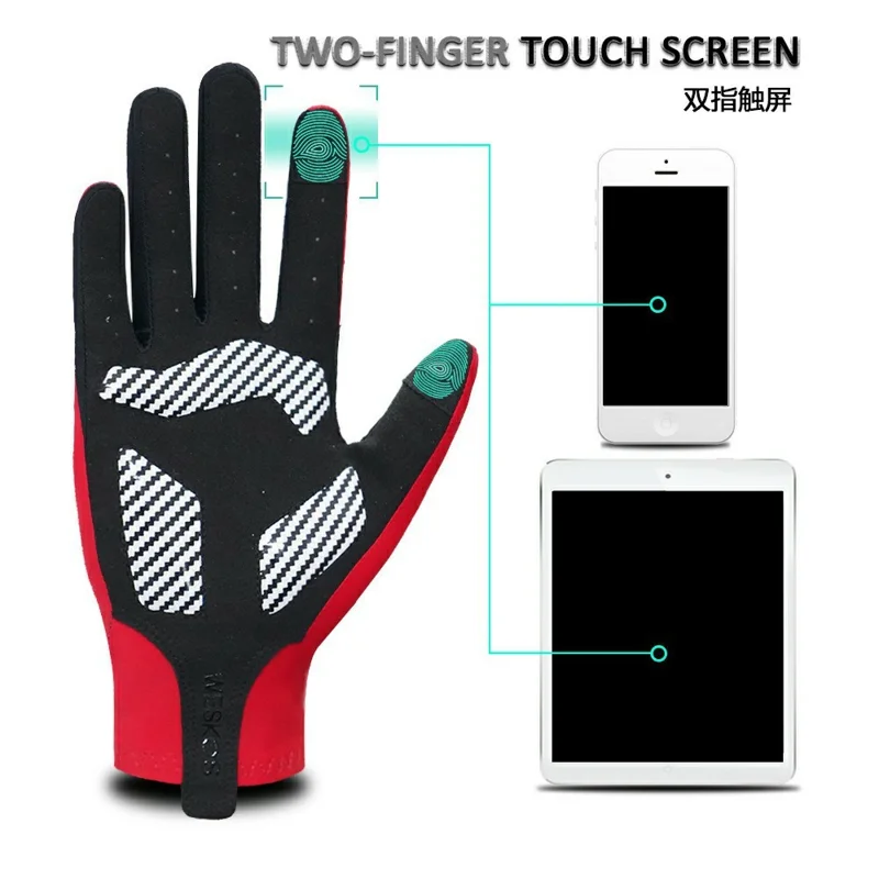 WESKOS Taglia XL Guanti da Ciclismo Outdoor Ammortizzanti Anti-Scivolo Touch Screen a Dita Intere - Rosso