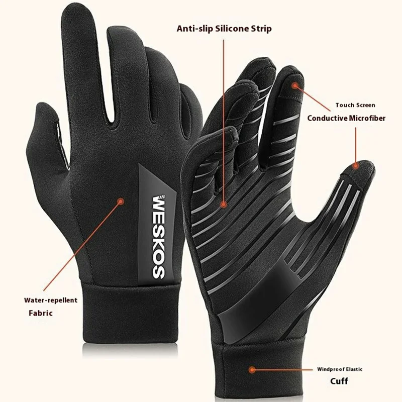Size L 1Pair Sports Gloves Touchscreen Anti-Slip Thermal Windproof Gloves for Winter Cycling / Running - Black  /  White