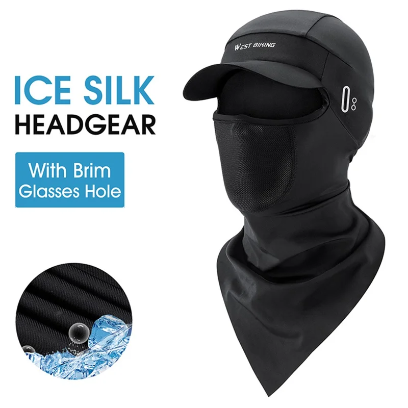 WEST BIKING YP0201341 Balaclava en soie glacée avec visière Doublure de casque respirante Masque de protection solaire pour le cyclisme / la pêche / la randonnée - Noir