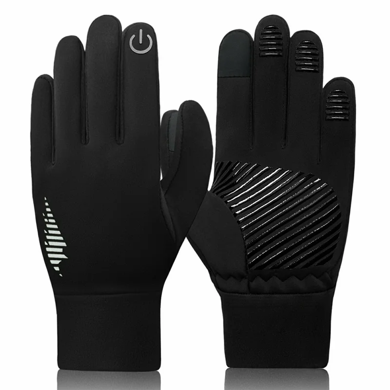 Size M Winter Fleece Lined Windproof Gloves Anti Slip Touch Screen Mittens for Motorcycle Cycling - Black