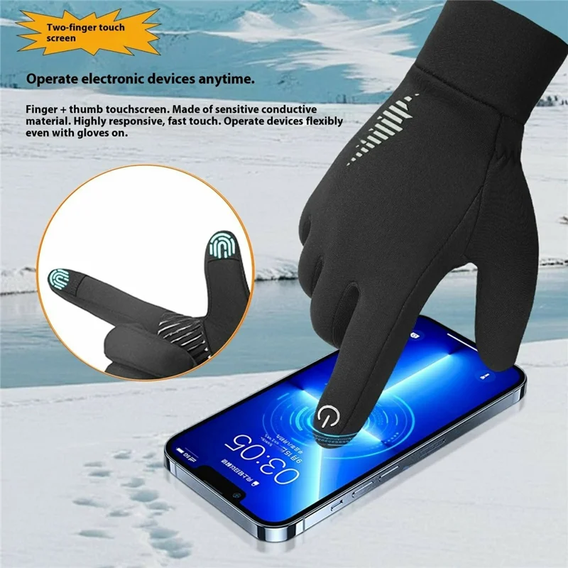 Size M Winter Fleece Lined Windproof Gloves Anti Slip Touch Screen Mittens for Motorcycle Cycling - Black